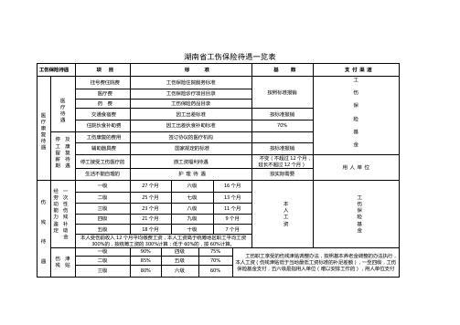 湖南省工伤保险待遇一览表(新)(1)