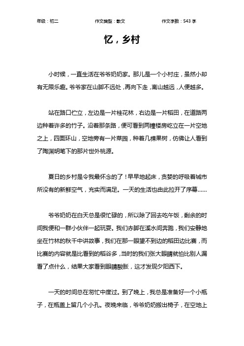 忆,乡村作文【初中初二500字】