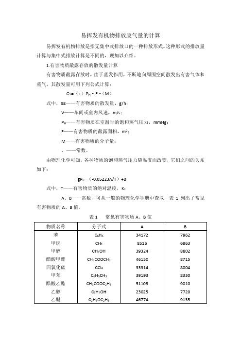 易挥发物质排放废气量的计算