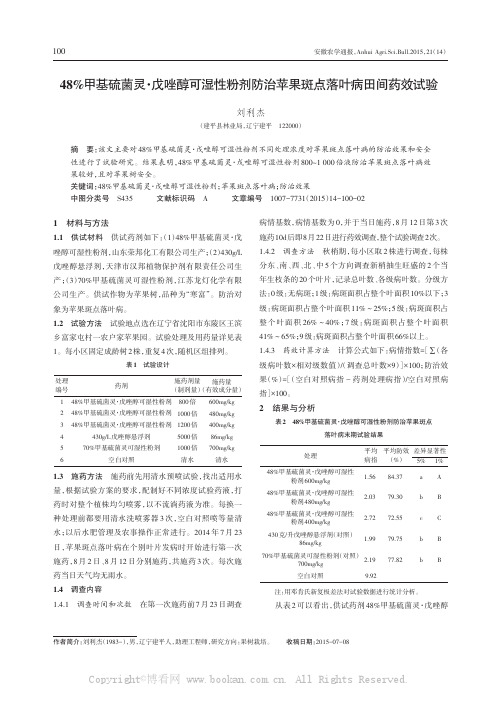 48%甲基硫菌灵·戊唑醇可湿性粉剂防治苹果斑点落叶病田间药效试验