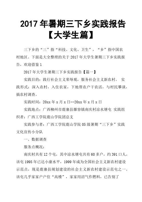 2017年暑期三下乡实践报告大学生篇