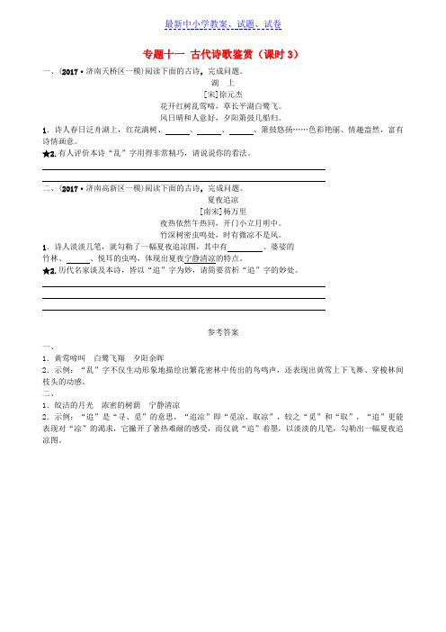 济南专版中考语文总复习专题十一古代诗歌鉴赏课时3习题