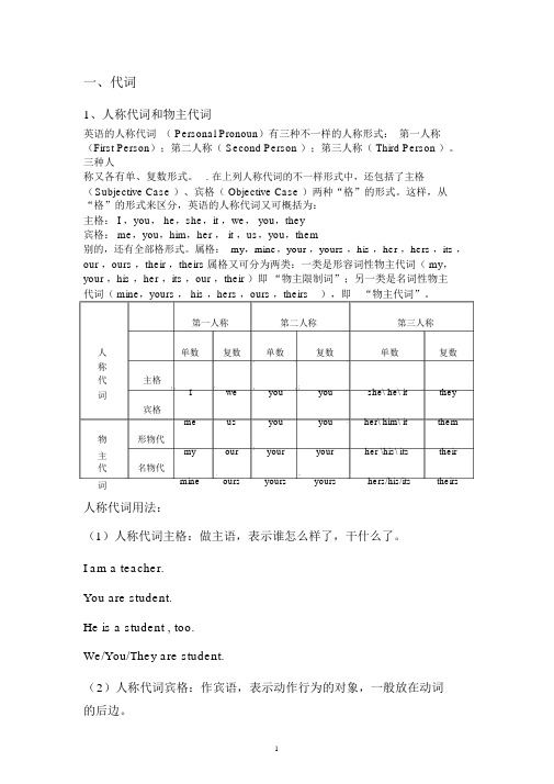 人教版七年级上册英语语法和练习