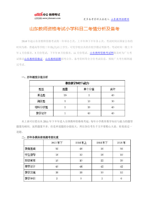 2016年山东教师资格证小学科目二考情分析及备考