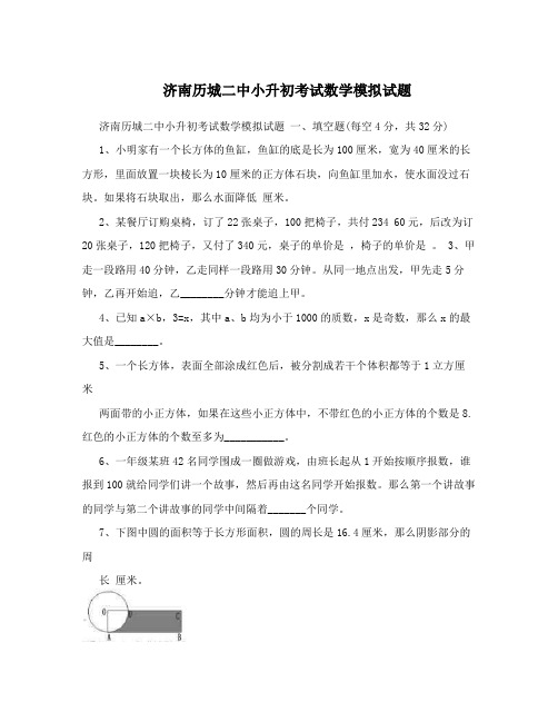 济南历城二中小升初考试数学模拟试题