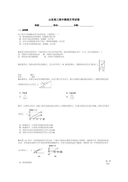 山东高三高中物理月考试卷带答案解析
