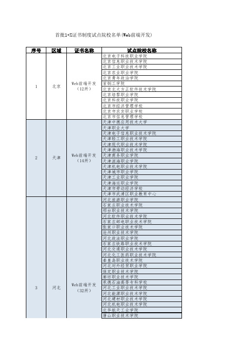 web前端开发“1+X”试点单位名单