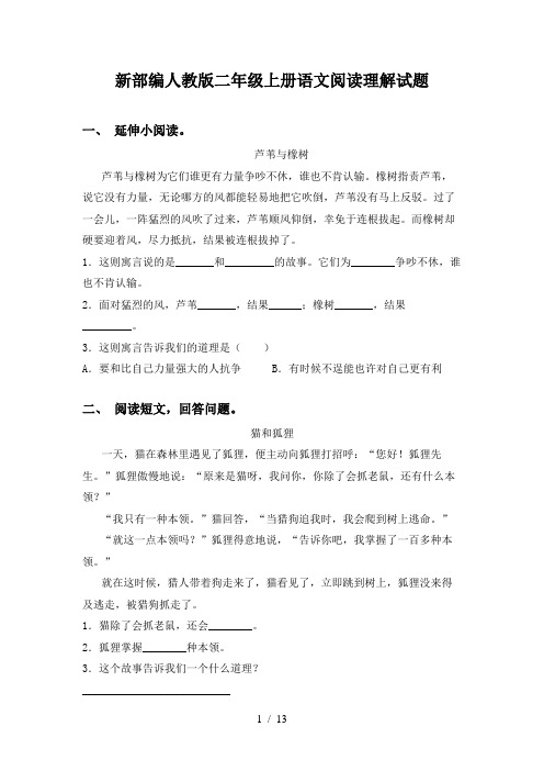 新部编人教版二年级上册语文阅读理解试题