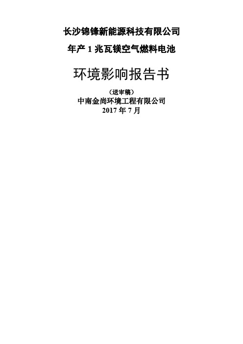 年产兆瓦镁空气燃料电池项目环境影响报告书