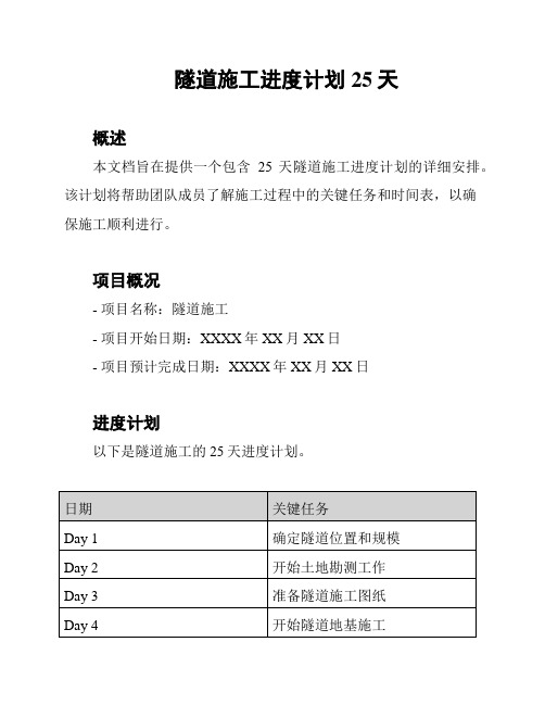 隧道施工进度计划25天