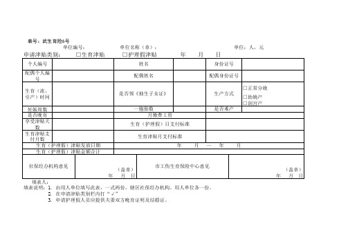 生育险生育津贴审核表