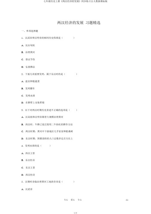 七年级历史上册《两汉经济的发展》同步练习2人教新课标版
