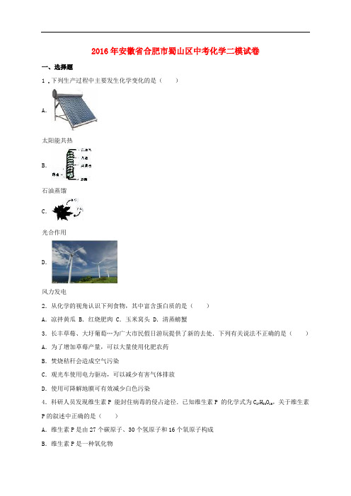 安徽省合肥市蜀山区中考化学二模试卷(含解析)