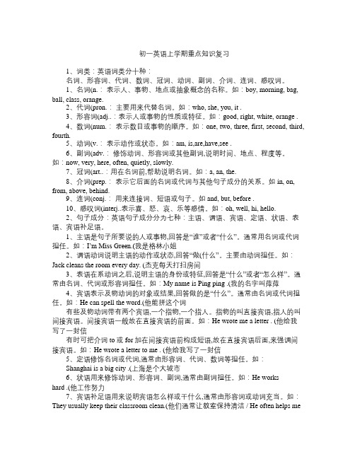 初一英语上学期重点知识复习提纲