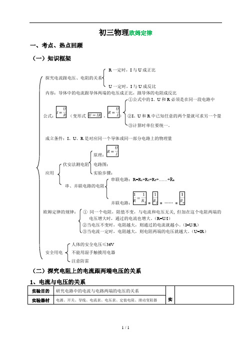 初三物理欧姆定律含答案
