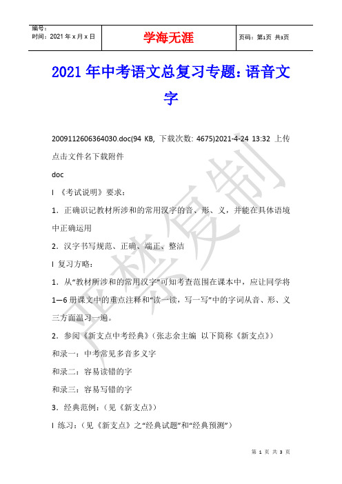 2021年中考语文总复习专题：语音文字