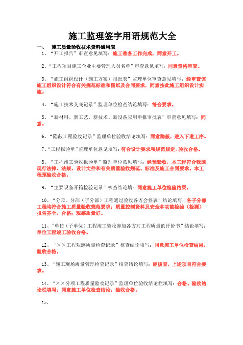 施工监理签字用语规范大全