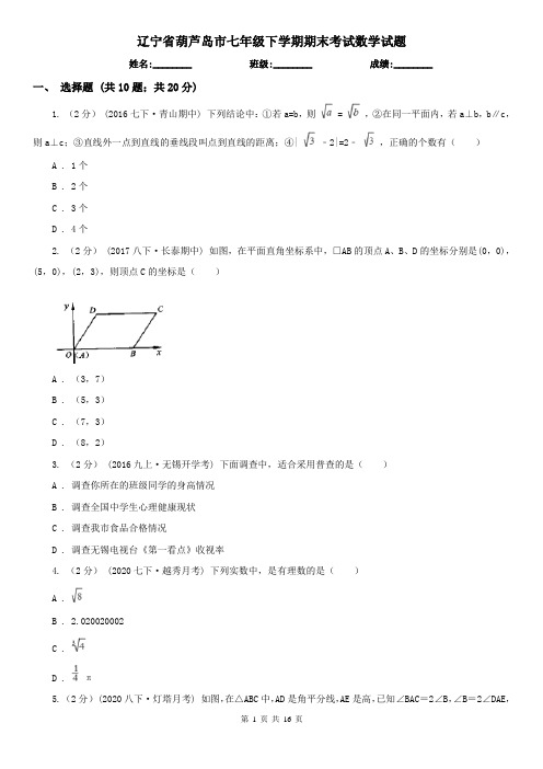 辽宁省葫芦岛市七年级下学期期末考试数学试题   