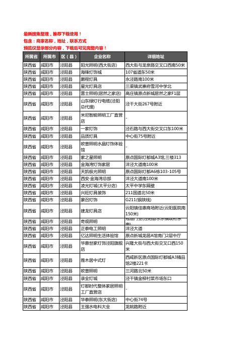 新版陕西省咸阳市泾阳县灯饰企业公司商家户名录单联系方式地址大全79家
