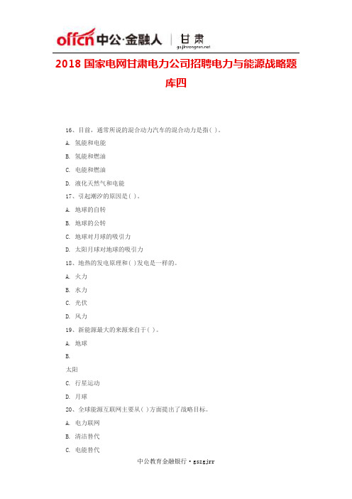 2018国家电网甘肃电力公司招聘电力与能源战略题库四