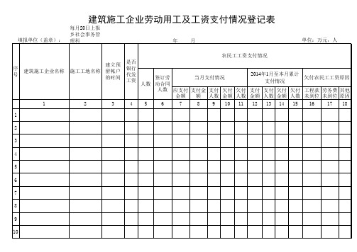 建筑施工企业工资支付月报表