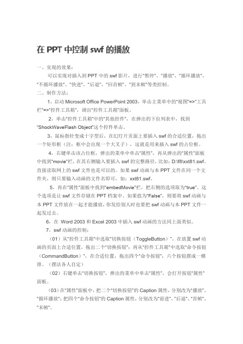 在PPT中控制swf的播放
