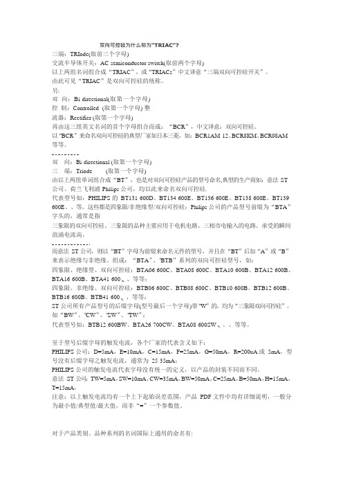 双向可控硅选型表(可编辑修改word版)