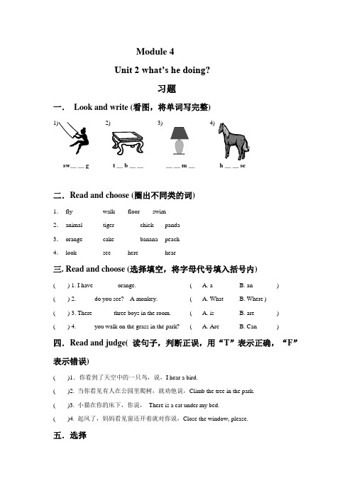 外研版(一起) 二年级英语下册 Module 4 Unit 2 What's he doing 习题(含答案)