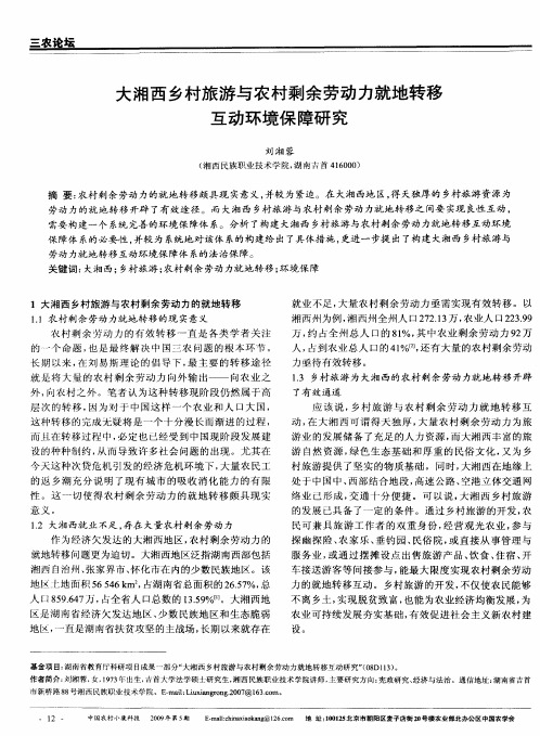 大湘西乡村旅游与农村剩余劳动力就地转移互动环境保障研究