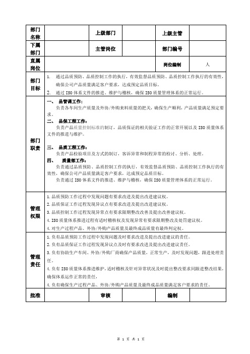 质量部职能