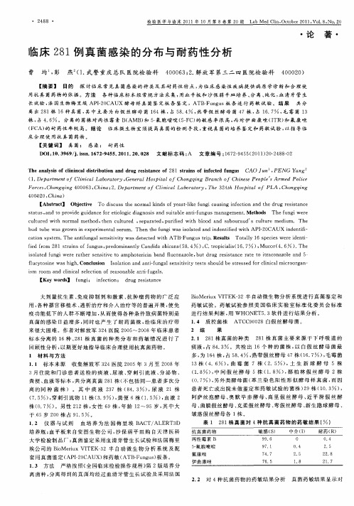 临床281例真菌感染的分布与耐药性分析