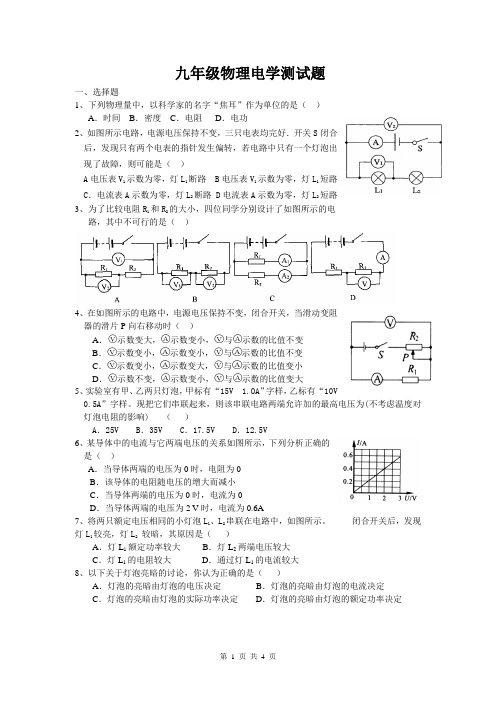 (word完整版)九年级物理电学专项测试题(精选)