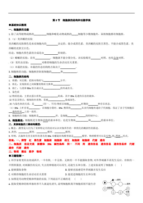 3.3 细胞核的结构和功能  学案【新教材】人教版(2019)高中生物必修一