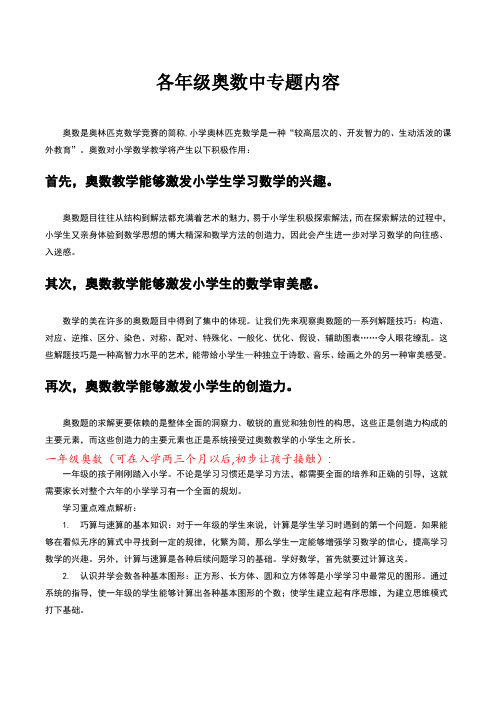 各年级奥数中专题内容