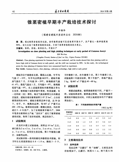 锥栗密植早期丰产栽培技术探讨