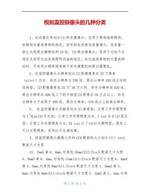 模拟监控摄像头的几种分类
