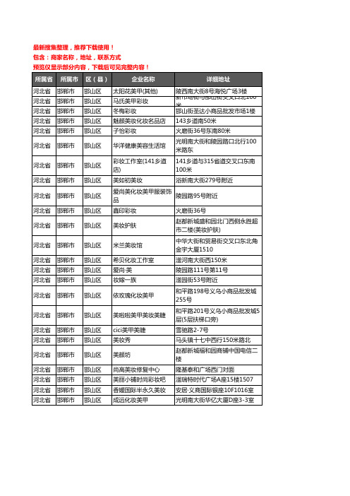 新版河北省邯郸市邯山区彩妆企业公司商家户名录单联系方式地址大全24家