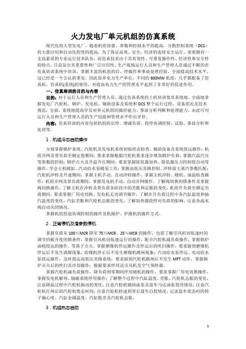 火力发电厂单元机组的仿真系统