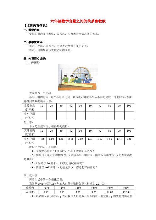 六年级数学变量之间的关系鲁教版