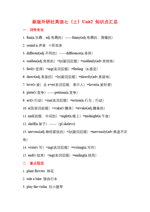 Unit2知识点汇总2024-2025学年(2024)七年级英语上册