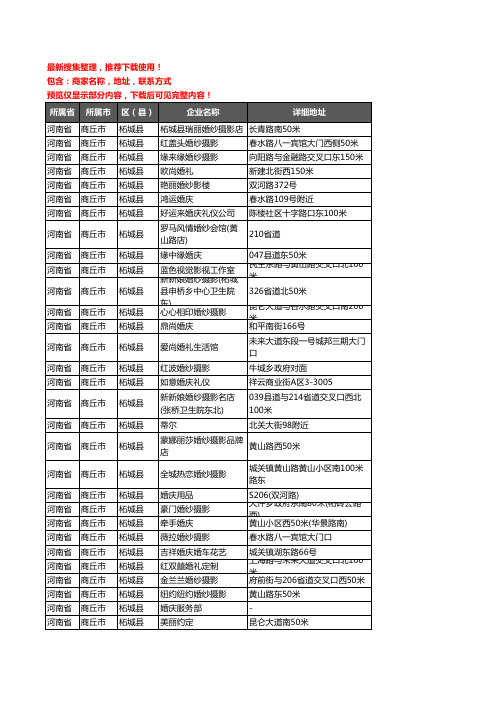新版河南省商丘市柘城县婚庆公司企业公司商家户名录单联系方式地址大全102家
