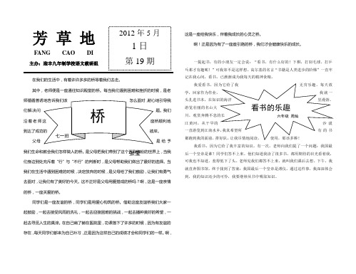 陕西省石泉县迎丰九年制学校芳草地文学社校刊 第19期