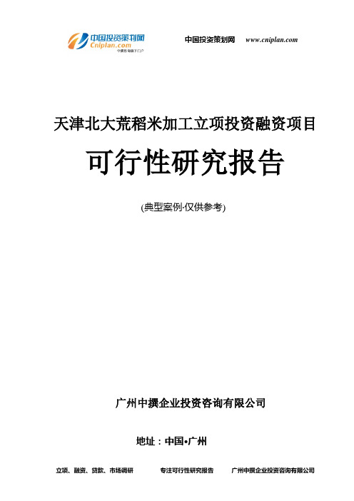 天津北大荒稻米加工融资投资立项项目可行性研究报告(非常详细)