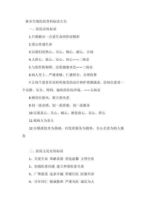 新乡生殖医院男科宣传标语