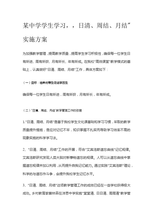 某中学学生学习日清周结月结实施方案