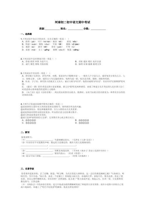 河南初二初中语文期中考试带答案解析
