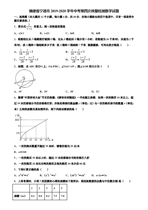 福建省宁德市2019-2020学年中考第四次质量检测数学试题含解析