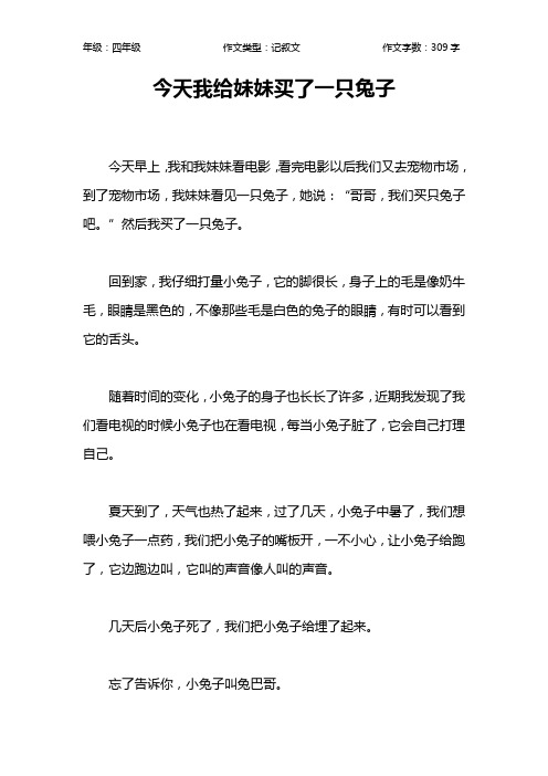 今天我给妹妹买了一只兔子作文【小学四年级300字】