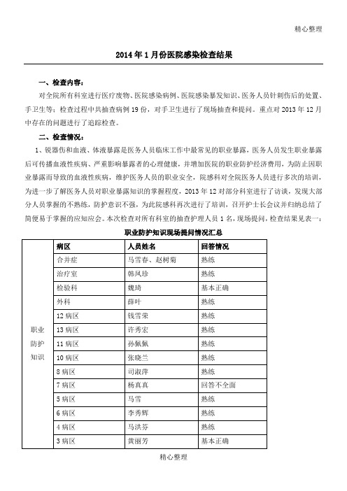 2014年1月-11月院感检查及分析