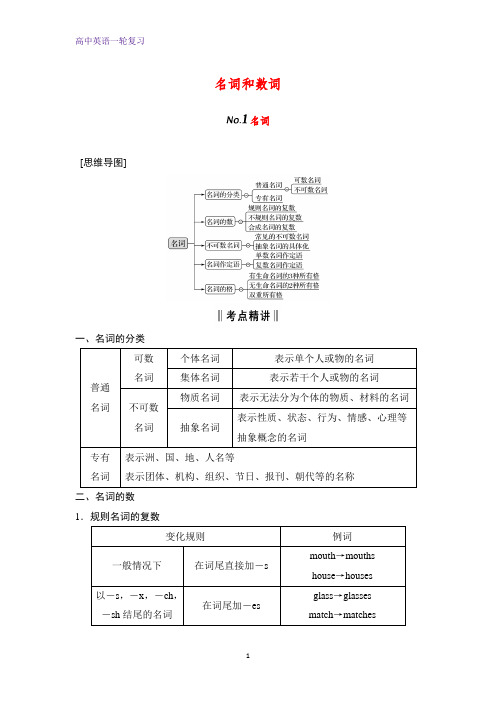 高三英语一轮复习语法专题：名词和数词